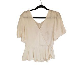 B.O.G Collective blouse size Medium ruffle sleeve boho cream tie back new